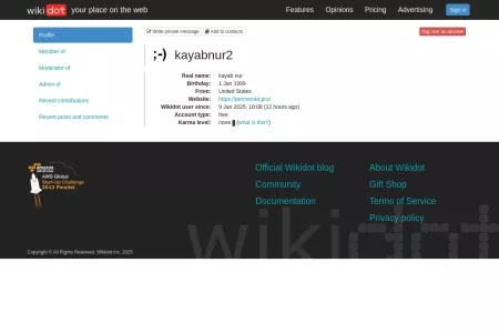 Screenshot of Wikidot.com: kayabnur2