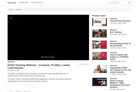 Screenshot of EOS4 Training Webinar - Contacts, Profiles, Leads, Lead Stream - Prop Data