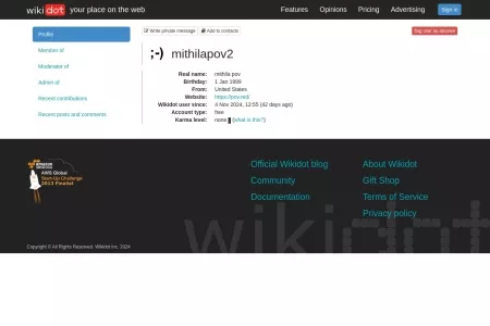 Screenshot of Wikidot.com: mithilapov2