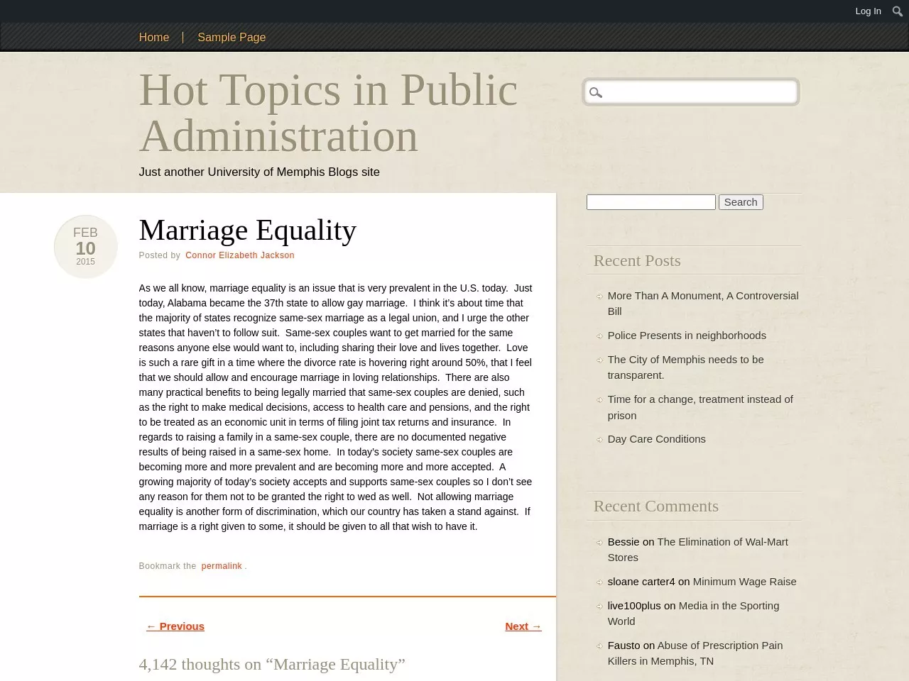 Screenshot of Hot Topics in Public Administration | Marriage Equality