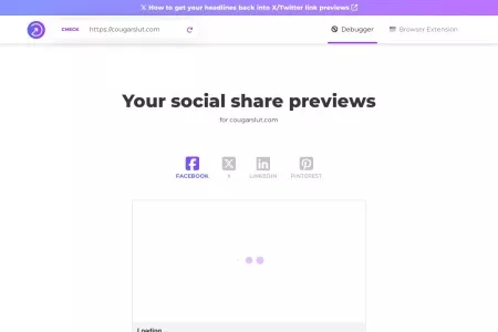 Screenshot of Social Share Preview of cougarslut.com - Social Share Preview – Check social media link previews