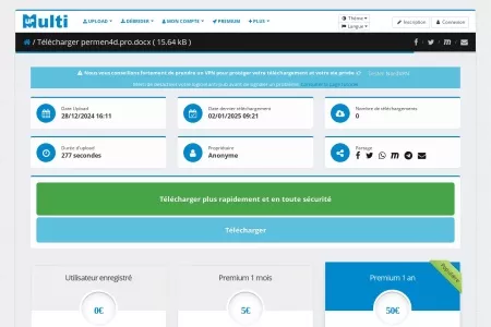 Screenshot of TÃ©lÃ©charger permen4d.pro.docx - Upload mirroir - MultiUp.io