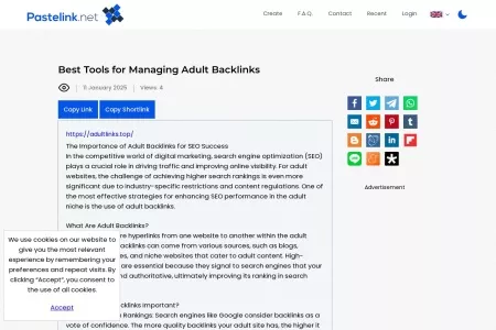 Screenshot of Best Tools for Managing Adult Backlinks - Pastelink.net