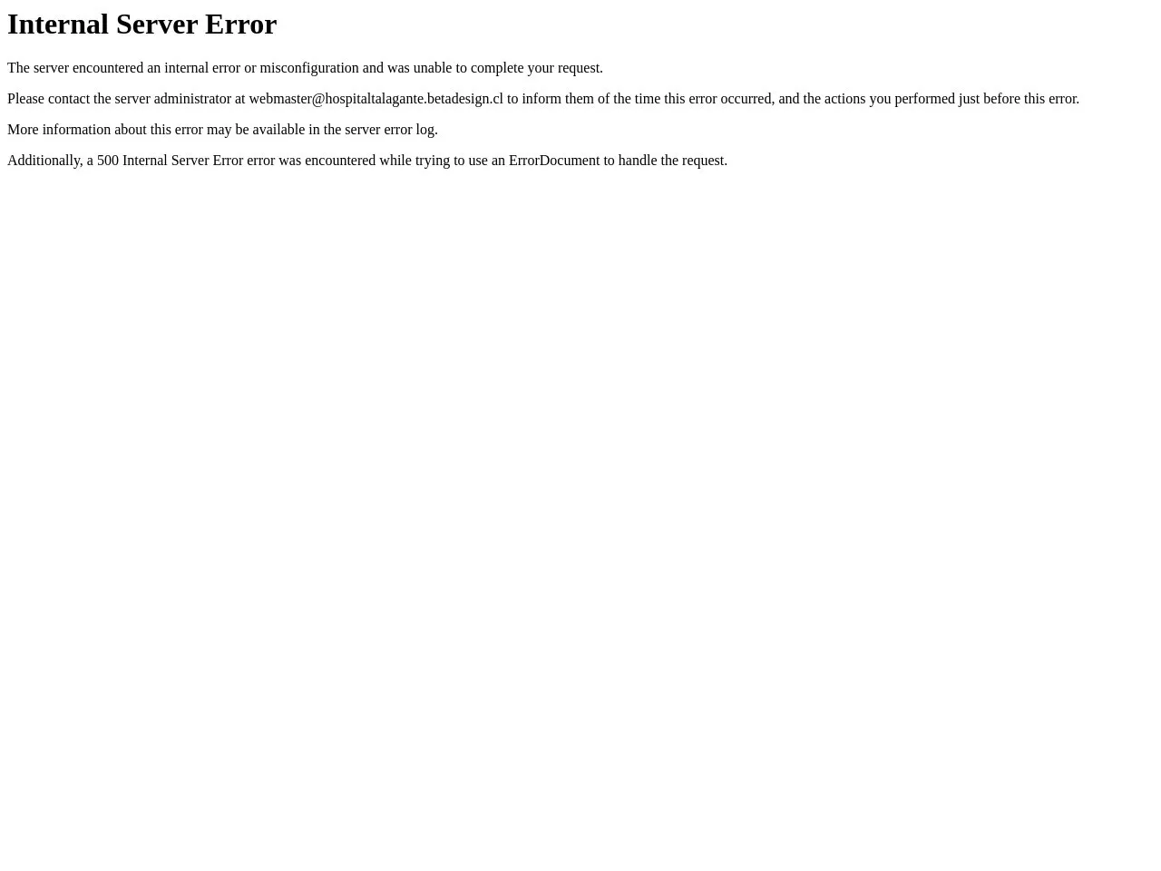 Screenshot of 500 Internal Server Error