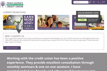 Screenshot of Working with the credit union has been a positive experience. They provide excellent consultation through monthly seminars & one on one sessions. I have recommended my friends and other small businesses join. -  B William Webb, President/CEO Royce LTD