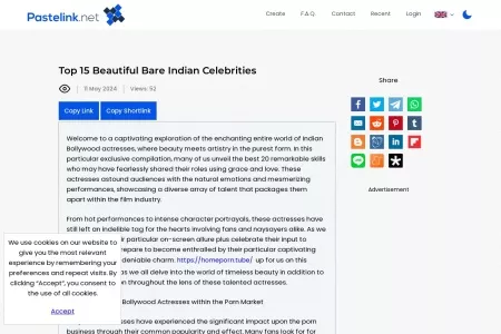 Screenshot of Top 15 Beautiful Bare Indian Celebrities - Pastelink.net