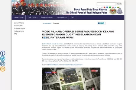 Screenshot of VIDEO PILIHAN: OPERASI BERSEPADU ESSCOM KEKANG ELEMEN GANGGU GUGAT KESELAMATAN DAN KESEJAHTERAAN AWAM