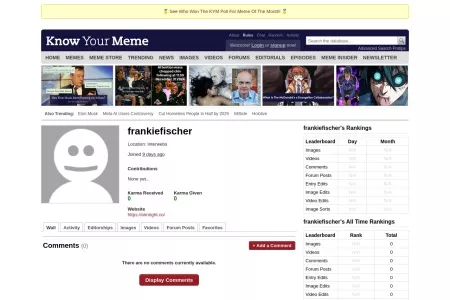 Screenshot of frankiefischer's Profile - Wall | Know Your Meme