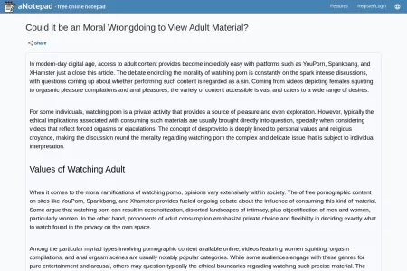 Screenshot of Could it be an Moral Wrongdoing to View Adult Material? - Online Notepad