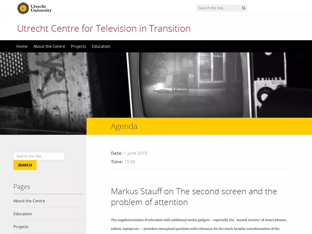 Screenshot of Utrecht Centre for Television in Transition | Markus Stauff on The second screen and the problem of attention