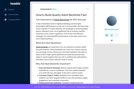 Screenshot of How to Build Quality Adult Backlinks Fast – @linkinbiowebsite on Tumblr