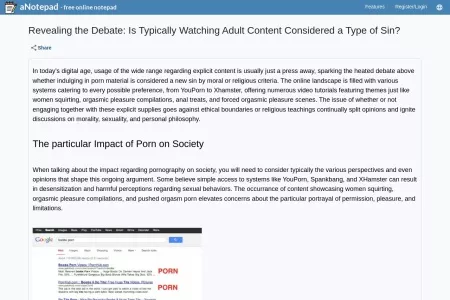 Screenshot of Revealing the Debate: Is Typically Watching Adult Content Considered a Type of Sin? - Online Notepad