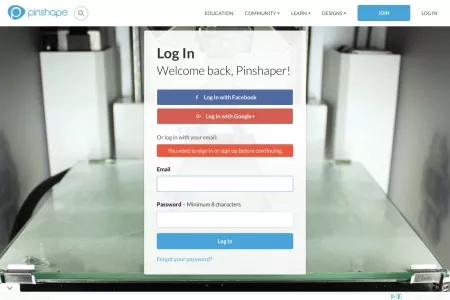 Screenshot of Log In | Pinshape