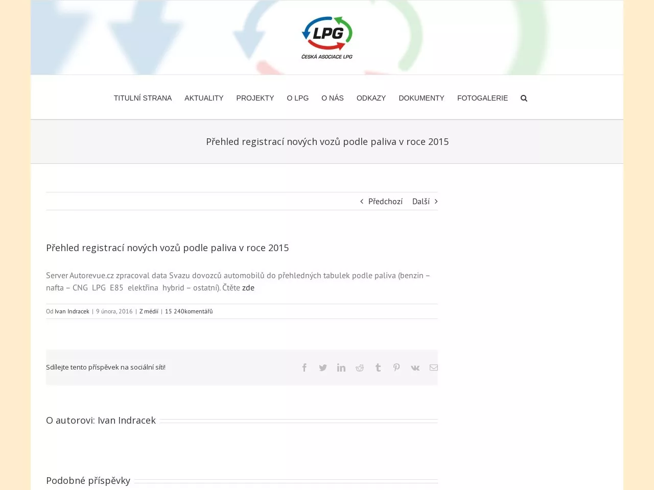 Screenshot of Přehled registrací nových vozů podle paliva v roce 2015 – Česká asociace LPG