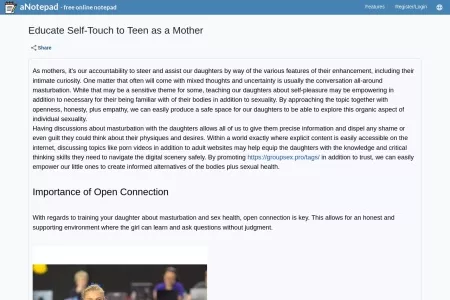 Screenshot of Educate Self-Touch to Teen as a Mother - Online Notepad