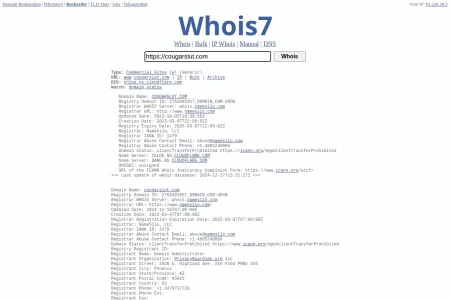 Screenshot of cougarslut.com — Whois7.ru — Whois Service, IP Whois, DNS Digger