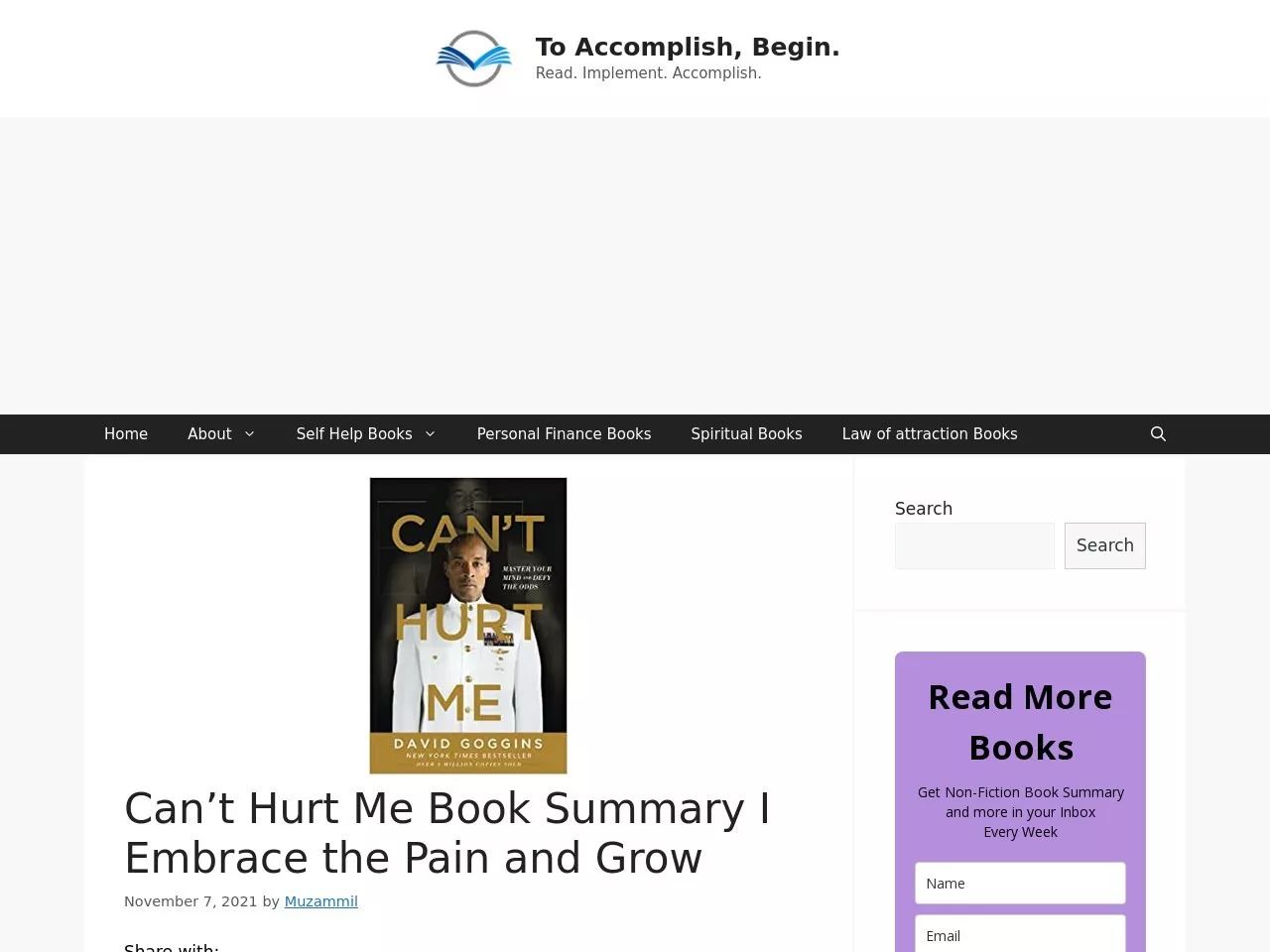 Screenshot of Can’t Hurt Me Book Summary I Embrace the Pain and Grow -