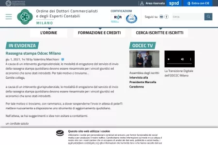 Screenshot of Rassegna stampa Odcec Milano