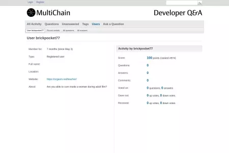 Screenshot of User brickpocket77 - MultiChain Developer Q&A