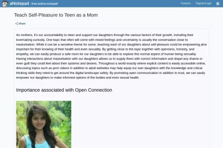 Screenshot of Teach Self-Pleasure to Teen as a Mom - Online Notepad