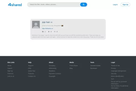 Screenshot of joje han - 4shared user page - 0 downloads